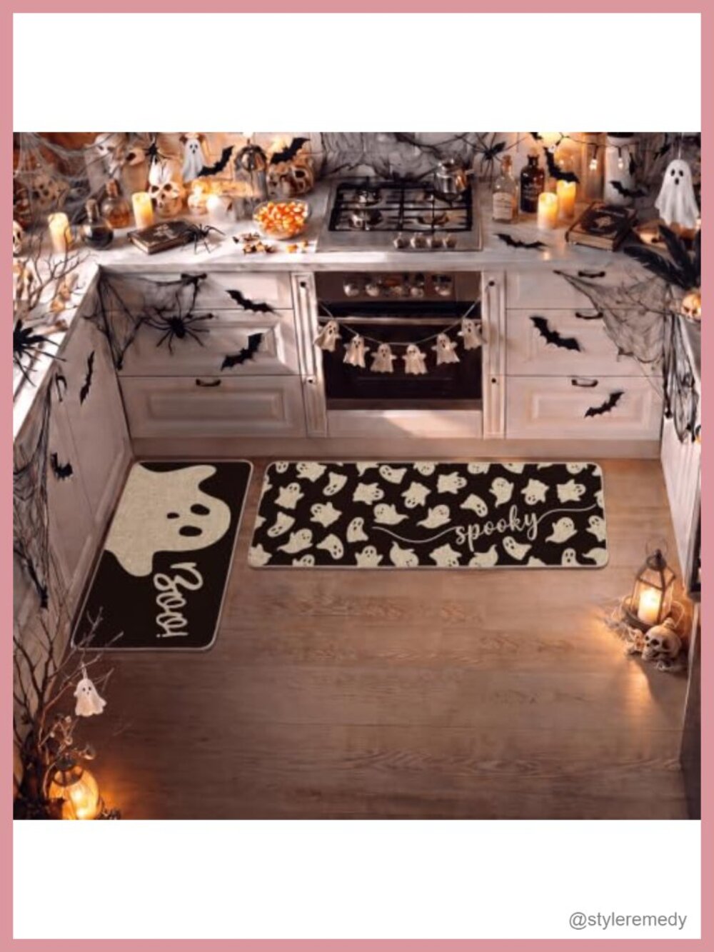 Ghosts Boo Halloween Kitchen Mats Set of 2 Polyester Rubber Non-Slip 17x29 17x47